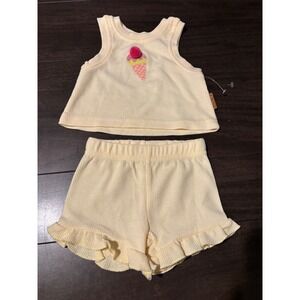 Lila & Jack Baby Waffle Knit Ice Cream Tank and Ruffle Shorts Set Yellow 3-6M